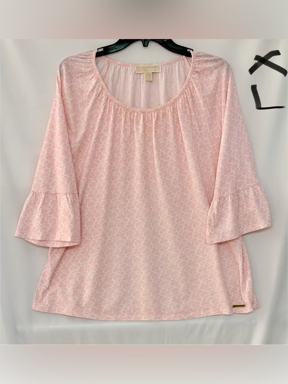 Michael Kors Pale Pink Floral Scoop-Neck Ruffle Sleeve Tunic